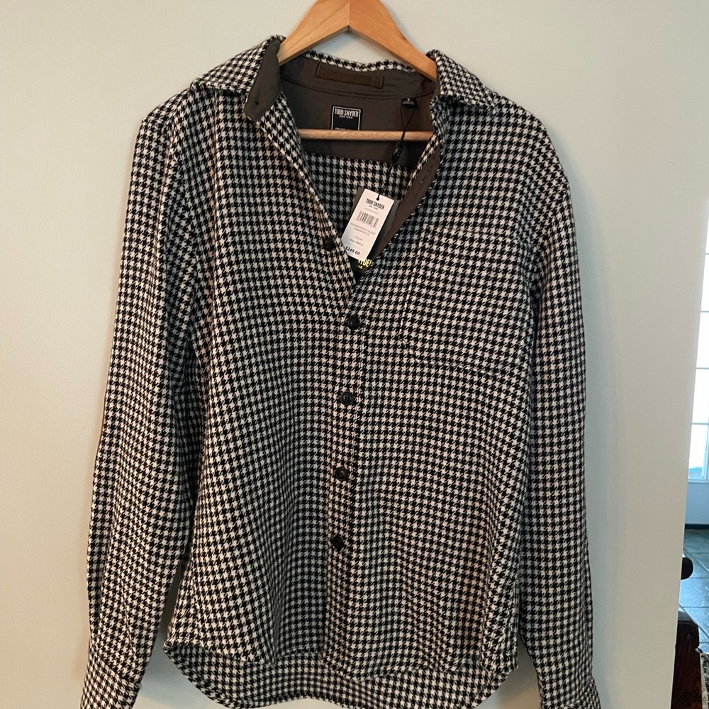 New With Tags Todd Snyder New York Houndstooth Shirt With Suede Elbow Patches